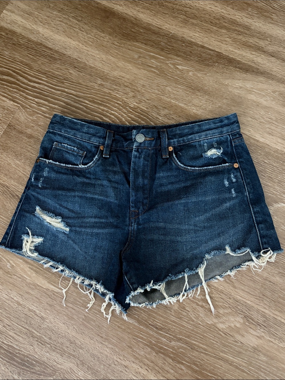 Blank NYC Dark Blue Distressed Denim Cutoff Shorts